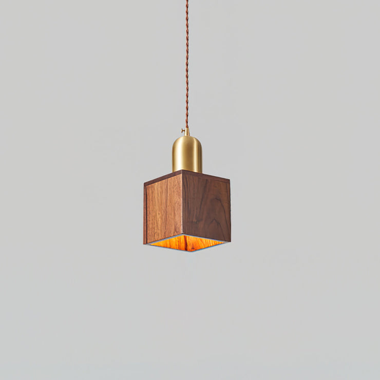 Wood Pendant Lamp Assorted Shapes in Solid Wood and Brass