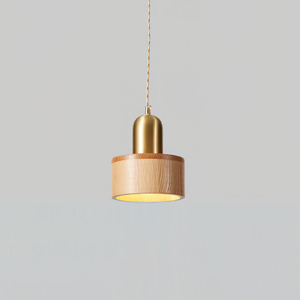 Wood Pendant Lamp Assorted Shapes in Solid Wood and Brass