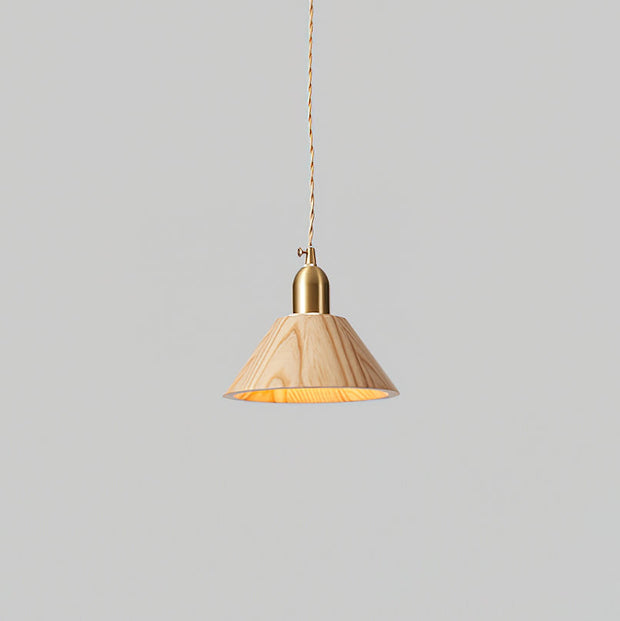 Wood Pendant Lamp Assorted Shapes in Solid Wood and Brass