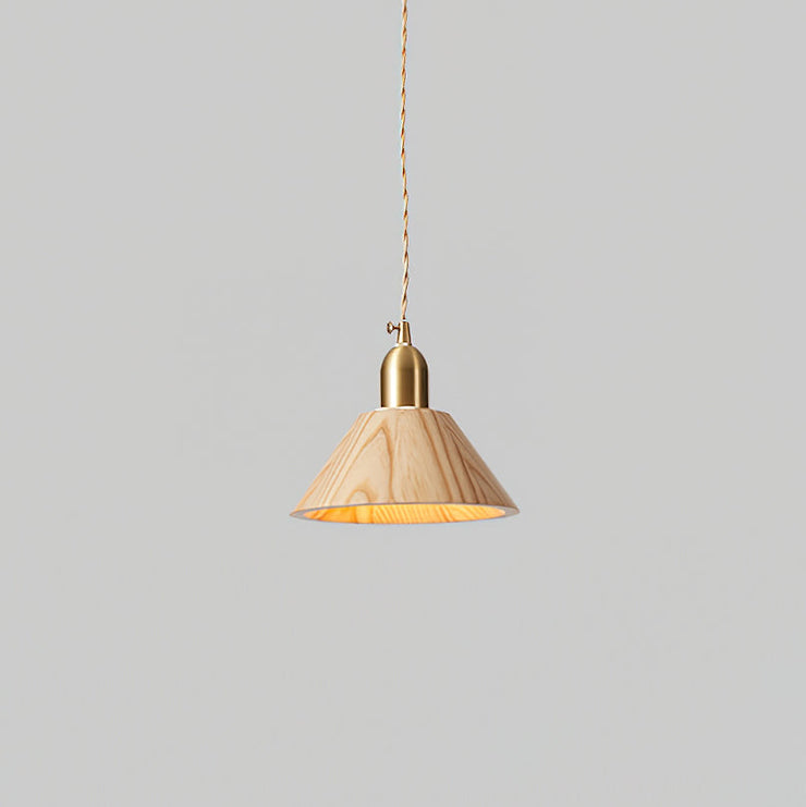 Wood Pendant Lamp Assorted Shapes in Solid Wood and Brass