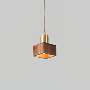 Wood Pendant Lamp Assorted Shapes in Solid Wood and Brass