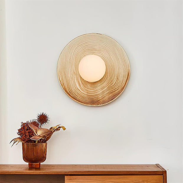 Wall Lamp Textured Ceramic Disc Wood Accent Modern Entryways