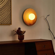 Wall Lamp Textured Ceramic Disc Wood Accent Modern Entryways