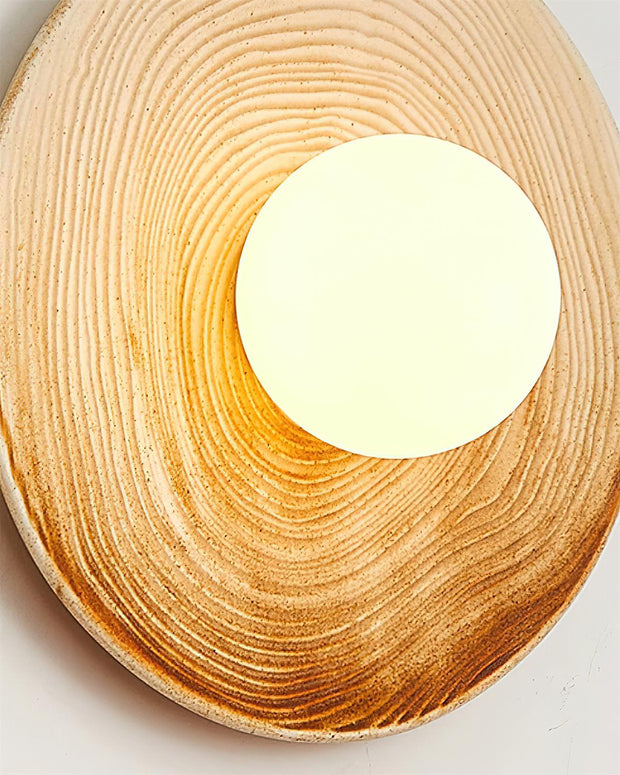Wall Lamp Textured Ceramic Disc Wood Accent Modern Entryways