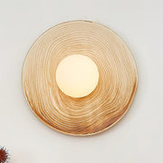 Wall Lamp Textured Ceramic Disc Wood Accent Modern Entryways