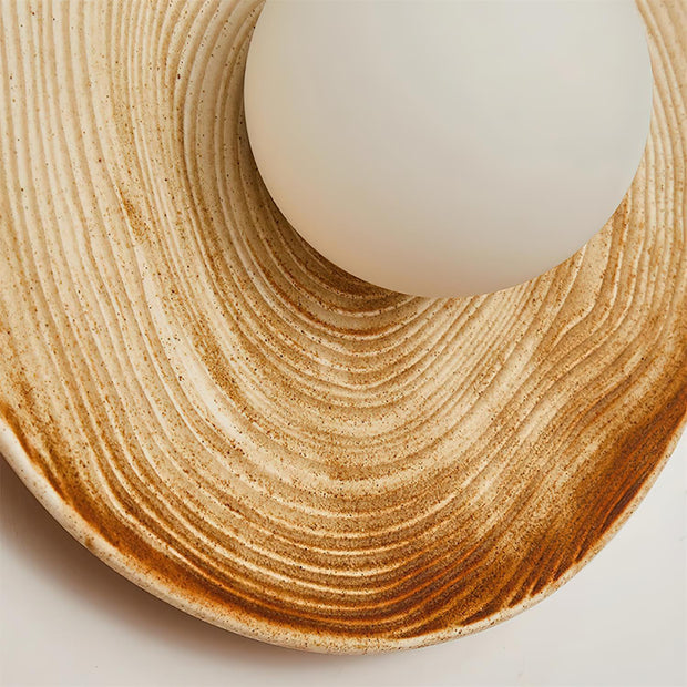 Wall Lamp Textured Ceramic Disc Wood Accent Modern Entryways