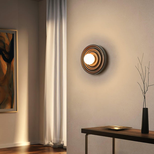 Wall Lamp Ripple with Ash Wood Body and Glass Globe Shade