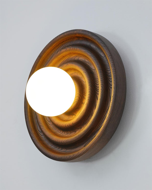 Wall Lamp Ripple with Ash Wood Body and Glass Globe Shade
