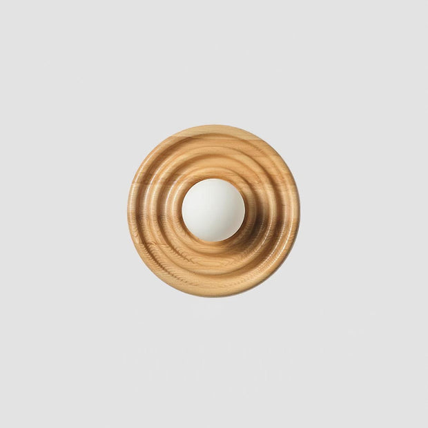 Wall Lamp Ripple with Ash Wood Body and Glass Globe Shade