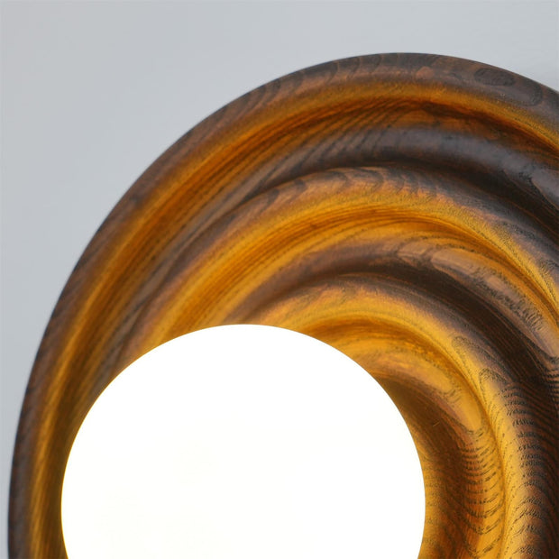 Wall Lamp Ripple with Ash Wood Body and Glass Globe Shade