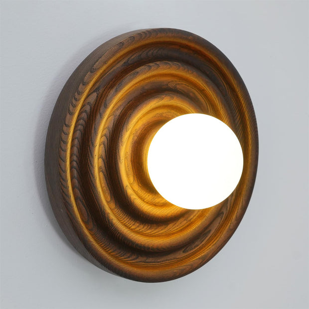 Wall Lamp Ripple with Ash Wood Body and Glass Globe Shade