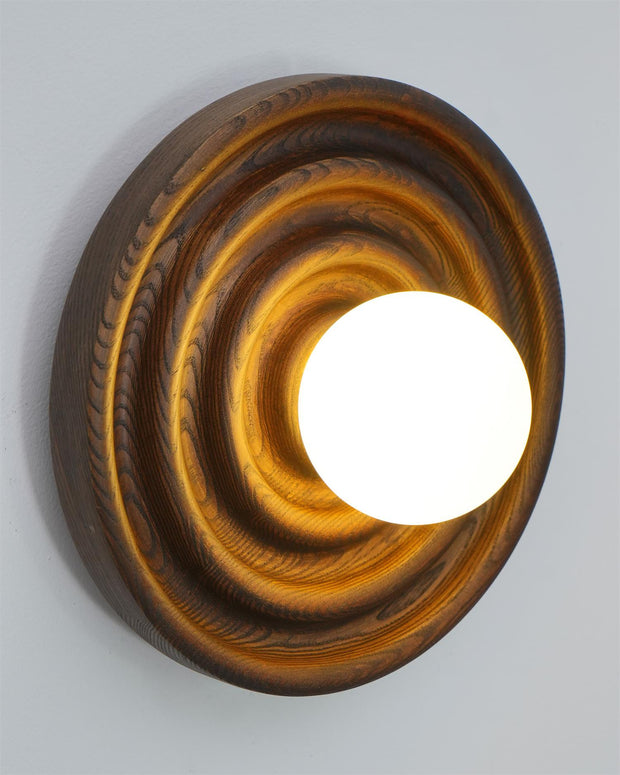 Wall Lamp Ripple with Ash Wood Body and Glass Globe Shade