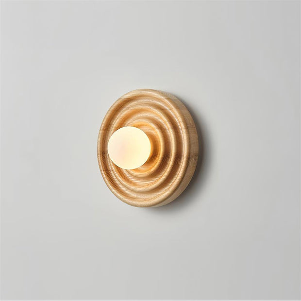Wall Lamp Ripple with Ash Wood Body and Glass Globe Shade