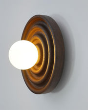 Wall Lamp Ripple with Ash Wood Body and Glass Globe Shade