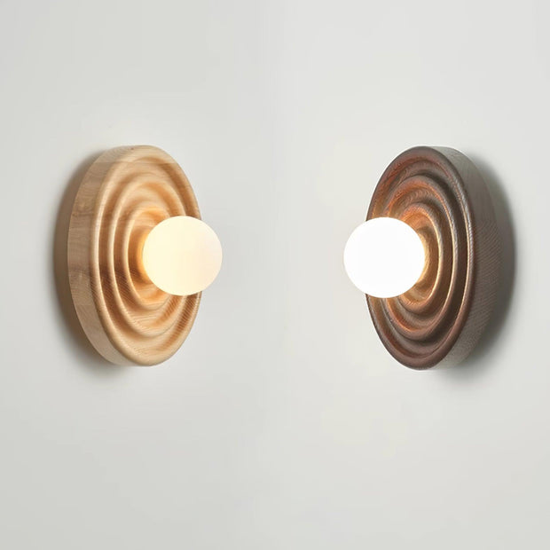 Wall Lamp Ripple with Ash Wood Body and Glass Globe Shade