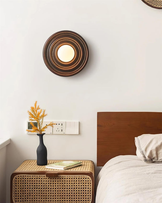 Wall Lamp Ripple with Ash Wood Body and Glass Globe Shade
