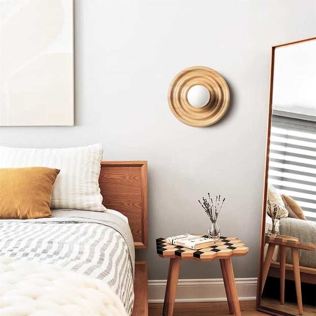 Wall Lamp Ripple with Ash Wood Body and Glass Globe Shade