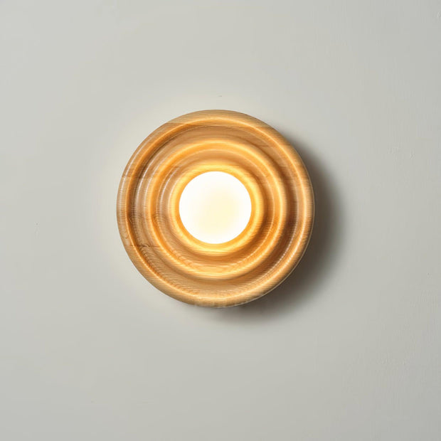 Wall Lamp Ripple with Ash Wood Body and Glass Globe Shade