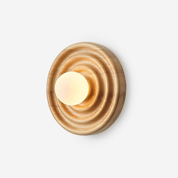 Wall Lamp Ripple with Ash Wood Body and Glass Globe Shade