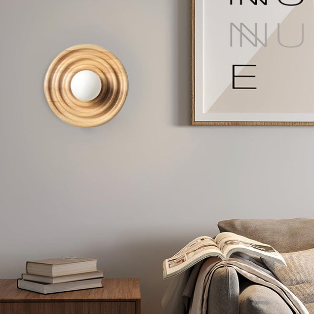 Wall Lamp Ripple with Ash Wood Body and Glass Globe Shade