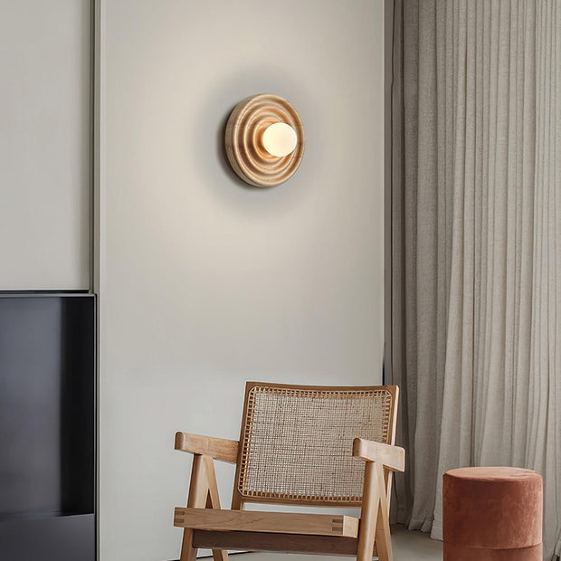 Wall Lamp Ripple with Ash Wood Body and Glass Globe Shade