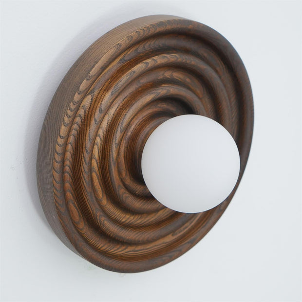 Wall Lamp Ripple with Ash Wood Body and Glass Globe Shade