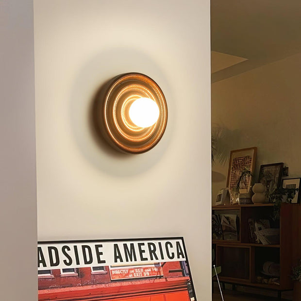 Wall Lamp Ripple with Ash Wood Body and Glass Globe Shade