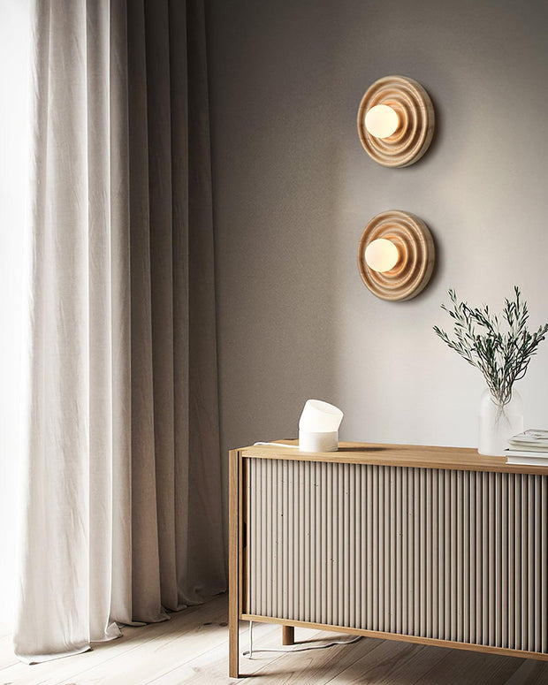 Wall Lamp Ripple with Ash Wood Body and Glass Globe Shade