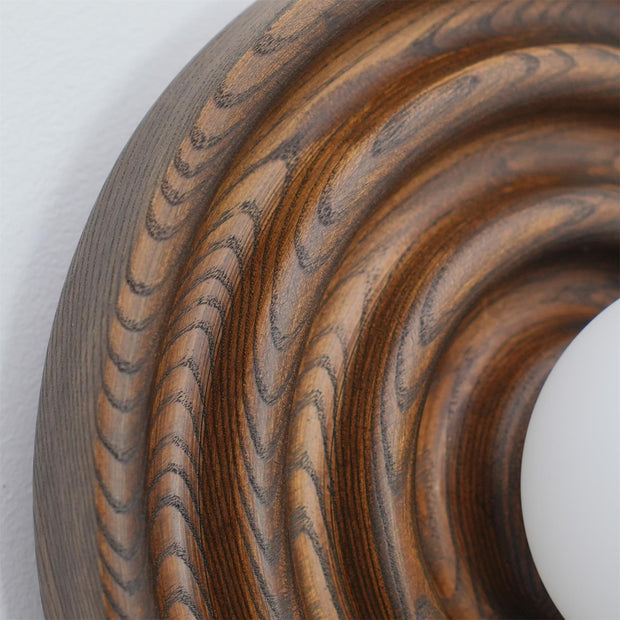Wall Lamp Ripple with Ash Wood Body and Glass Globe Shade