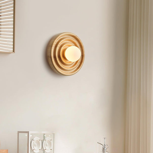 Wall Lamp Ripple with Ash Wood Body and Glass Globe Shade