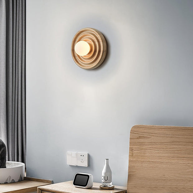 Wall Lamp Ripple with Ash Wood Body and Glass Globe Shade
