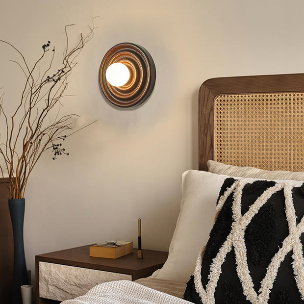 Wall Lamp Ripple with Ash Wood Body and Glass Globe Shade