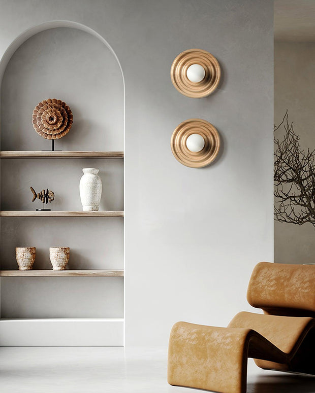 Wall Lamp Ripple with Ash Wood Body and Glass Globe Shade