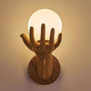 Wall Lamp Polymer Body Hand Shape Globe Shade Wood Grain