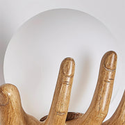 Wall Lamp Polymer Body Hand Shape Globe Shade Wood Grain