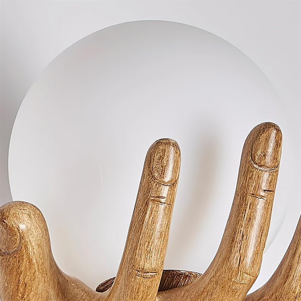 Wall Lamp Polymer Body Hand Shape Globe Shade Wood Grain