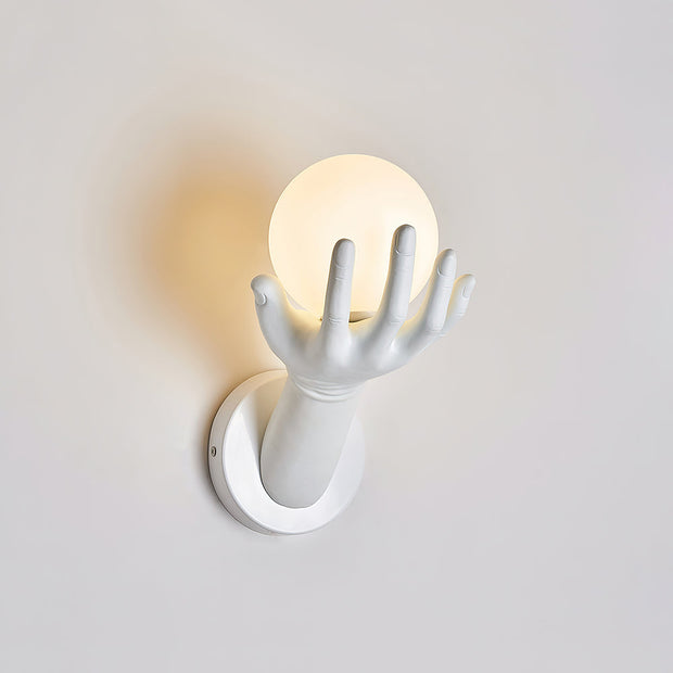 Wall Lamp Polymer Body Hand Shape Globe Shade Wood Grain