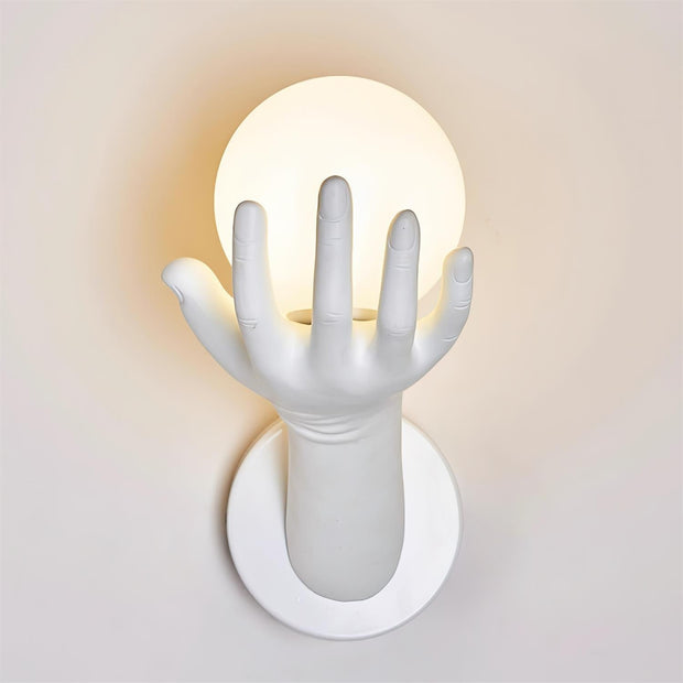 Wall Lamp Polymer Body Hand Shape Globe Shade Wood Grain