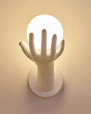 Wall Lamp Polymer Body Hand Shape Globe Shade Wood Grain