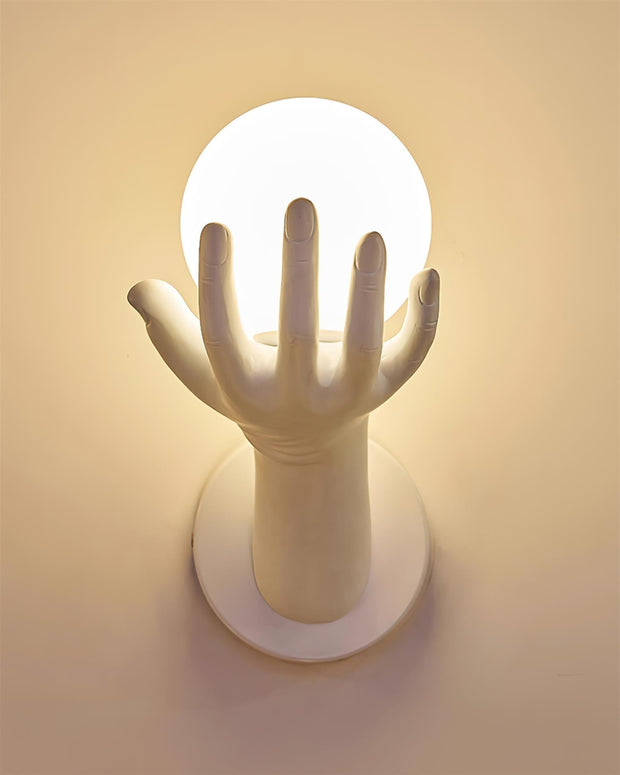 Wall Lamp Polymer Body Hand Shape Globe Shade Wood Grain