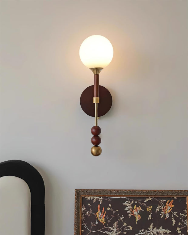 Wall Lamp with Glass Globe and Walnut Wood Accents Plug-In