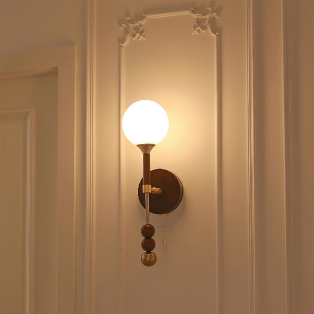 Wall Lamp with Glass Globe and Walnut Wood Accents Plug-In