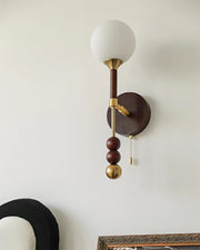 Wall Lamp with Glass Globe and Walnut Wood Accents Plug-In