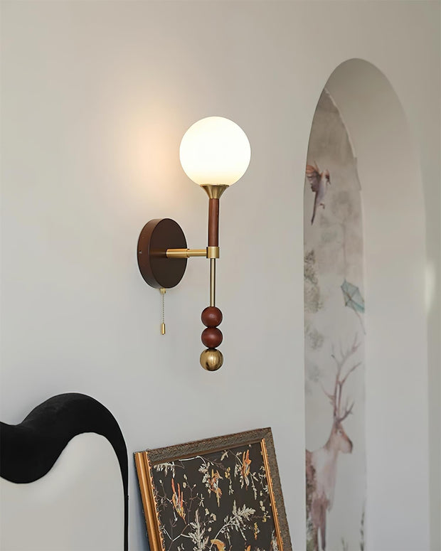 Wall Lamp with Glass Globe and Walnut Wood Accents Plug-In