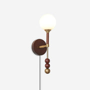 Wall Lamp with Glass Globe and Walnut Wood Accents Plug-In