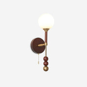Wall Lamp with Glass Globe and Walnut Wood Accents Plug-In