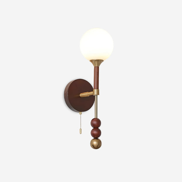 Wall Lamp with Glass Globe and Walnut Wood Accents Plug-In