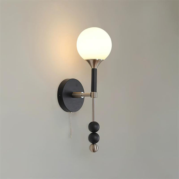 Wall Lamp with Glass Globe and Walnut Wood Accents Plug-In