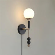 Wall Lamp with Glass Globe and Walnut Wood Accents Plug-In