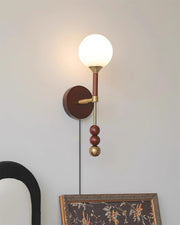 Wall Lamp with Glass Globe and Walnut Wood Accents Plug-In